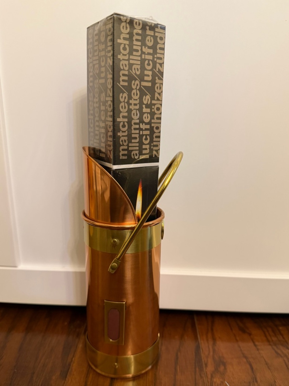 Copper match holder with matches